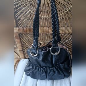 B. Makowsky Black Leather Shoulder Bag